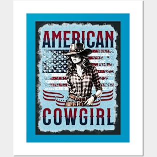 American Cowgirl (USA flag with girl wearing hat) Posters and Art